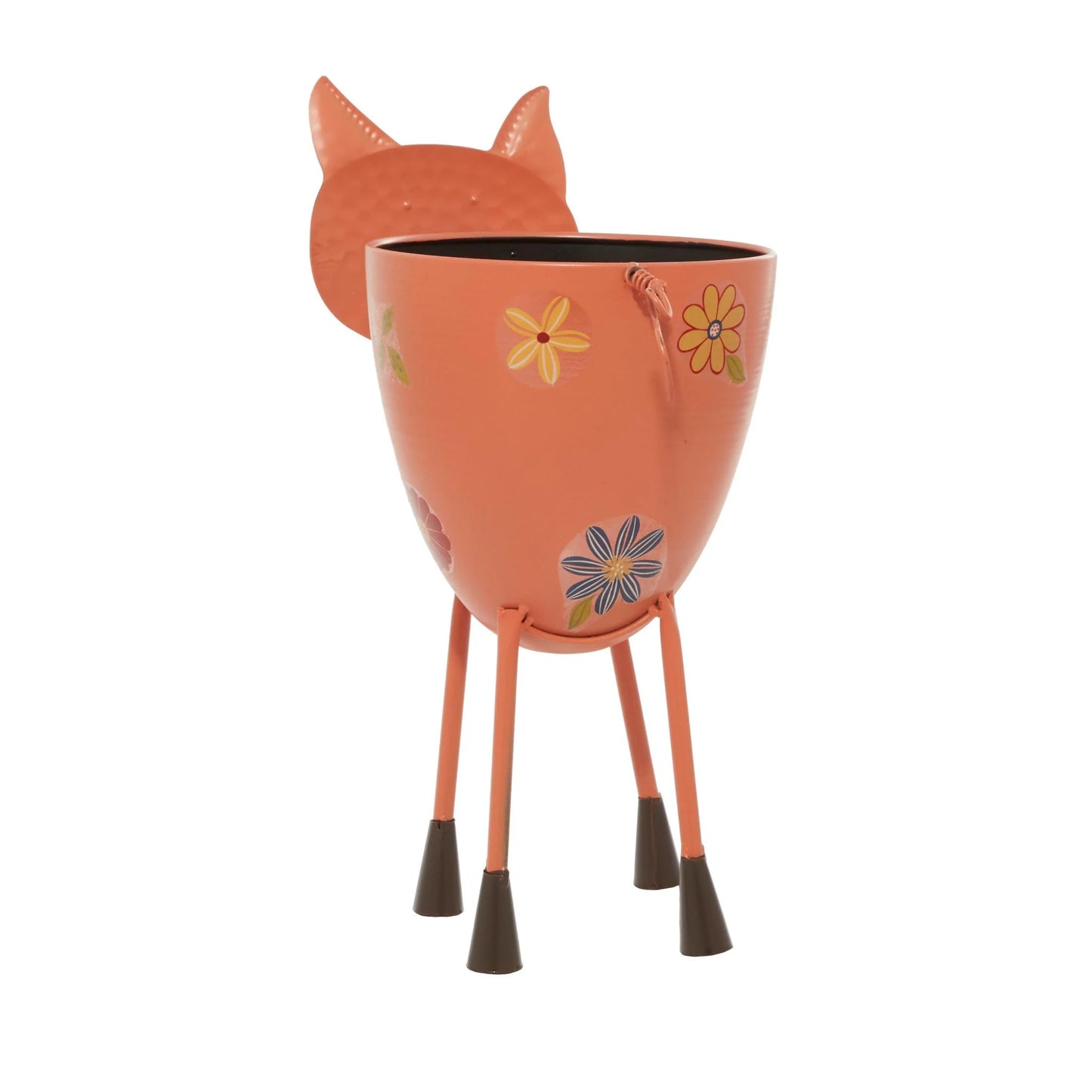 Pink Metal Pig Indoor Outdoor Planter with Floral Accents, 8" X 14" X 16"