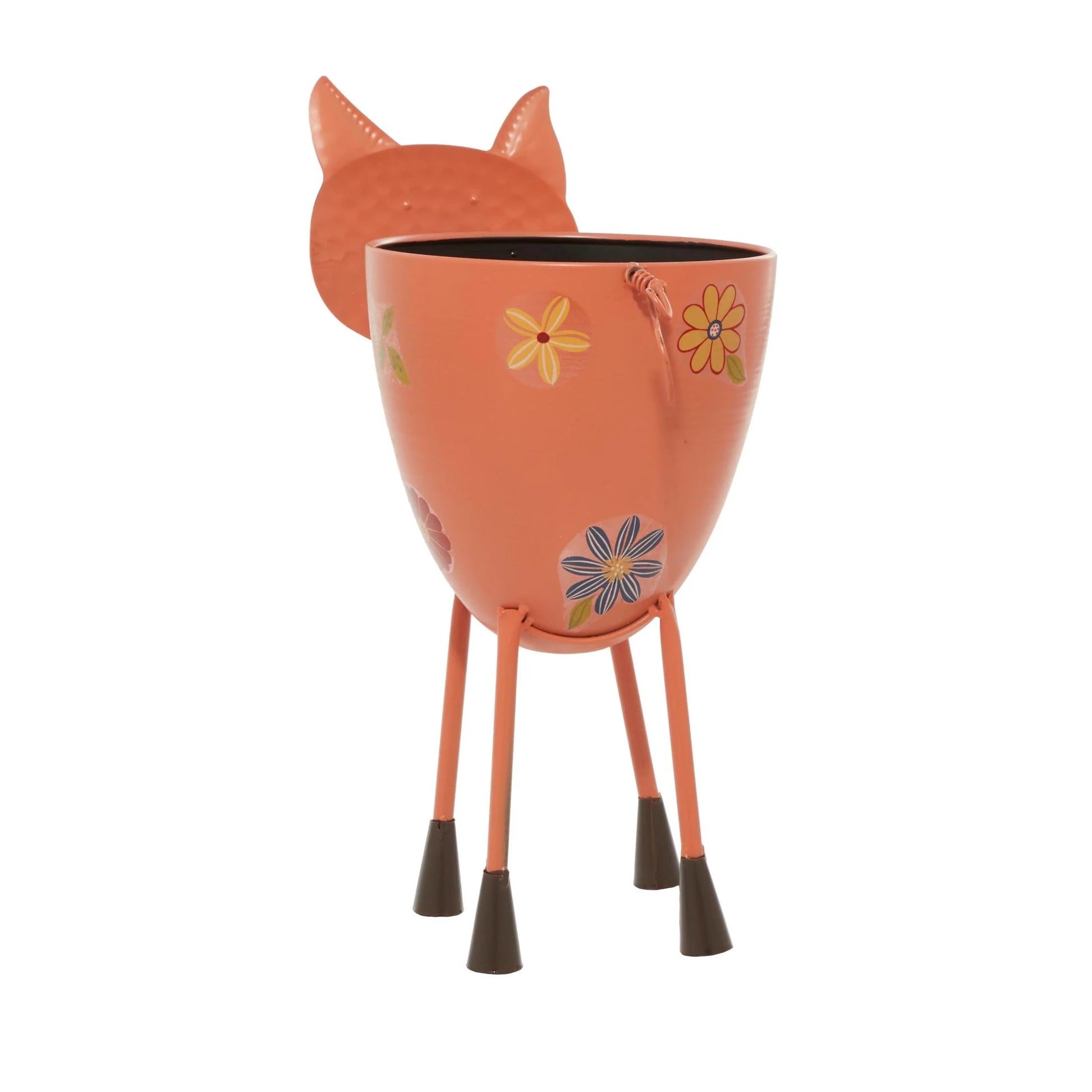 Pink Metal Pig Indoor Outdoor Planter with Floral Accents, 8" X 14" X 16"